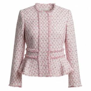 Rebecca Taylor Tweed Peplum Blazer Multi Pink Sz 2